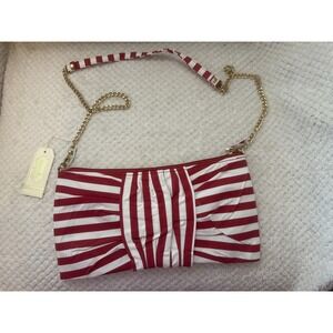 Mudpie‎ Gameday Bow Bag Crossbody Burgandy (Red/White) Stripe With Chain Strap
